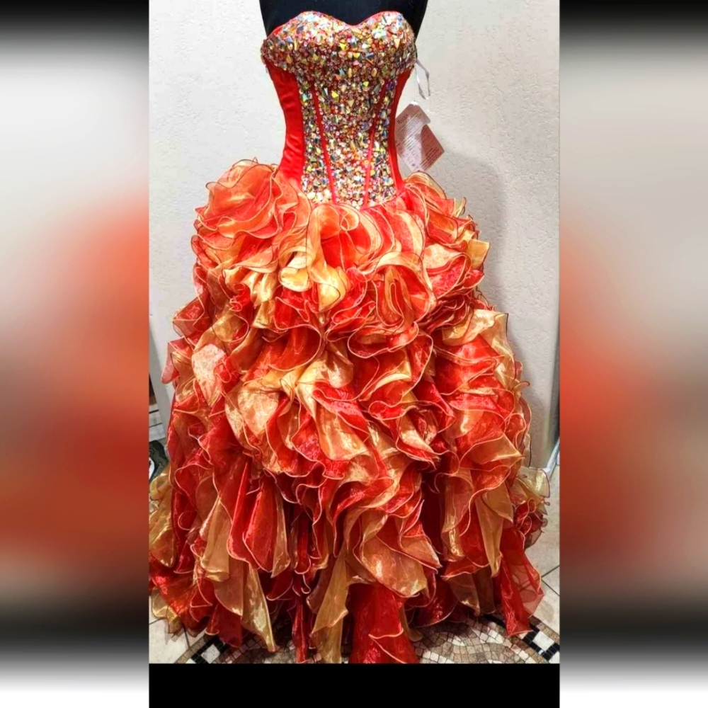 Mary's Orange Yellow Crystal Dress Gown corset prom Quinceanera 6 NWT